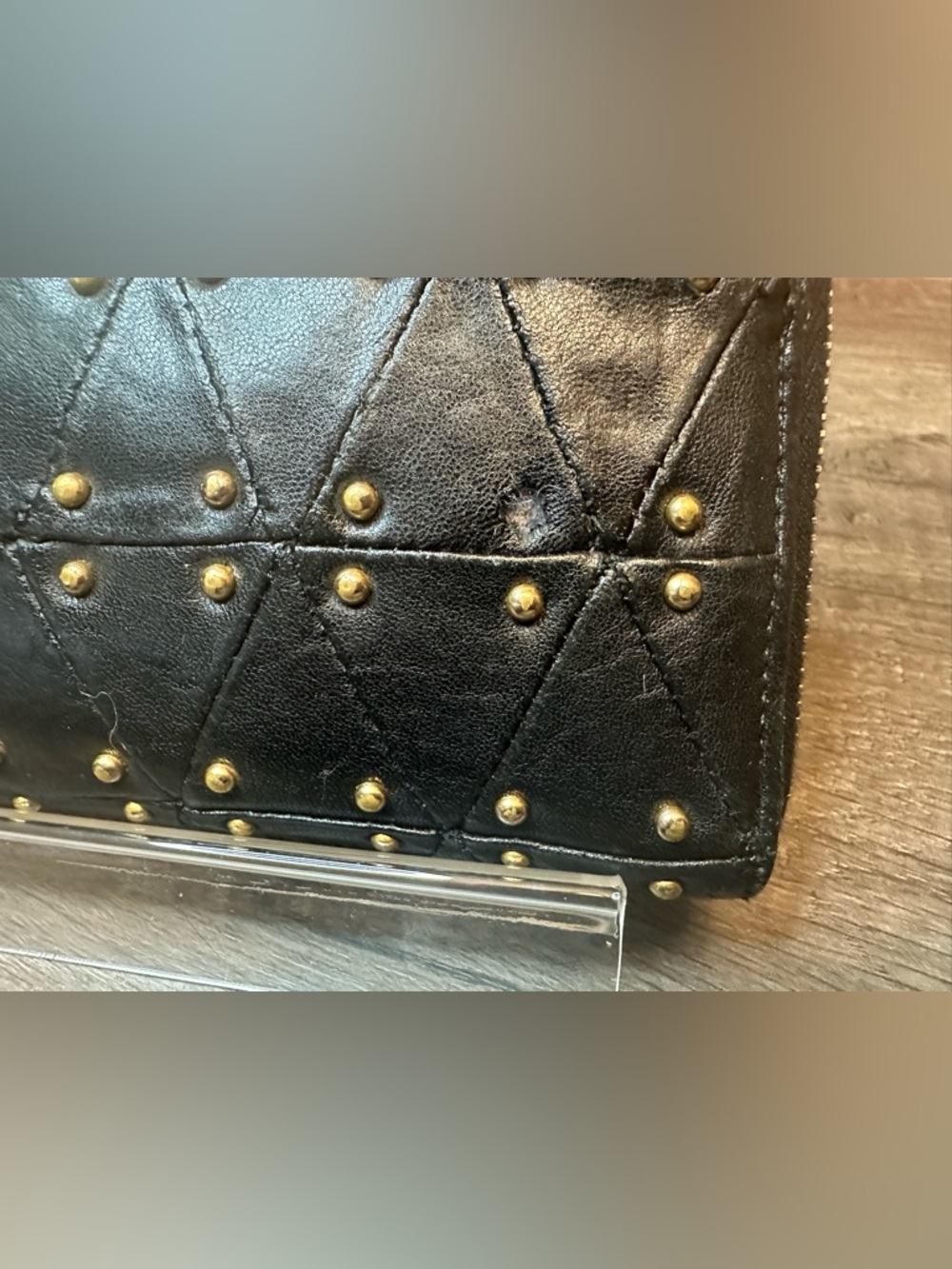 Miu Miu Black Quilted Leather Zip Around Wallet with Gold Studs - Picture 3 of 7